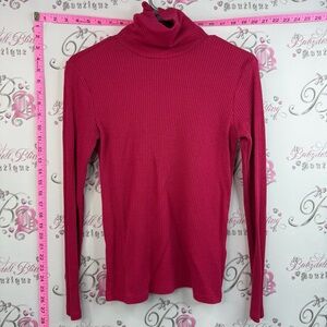 Joe Fresh long sleeve pink stretchy shirt Ribbed Turtleneck Top - Berry